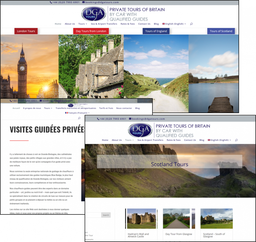DGA Tours Website design Cheshire | multilingual site